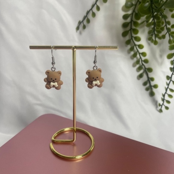 ❤️ FREE Bear Love Bow Animal Girly Drop Pop Art Artsy Kids Chic Hip Earrings - Picture 3 of 8